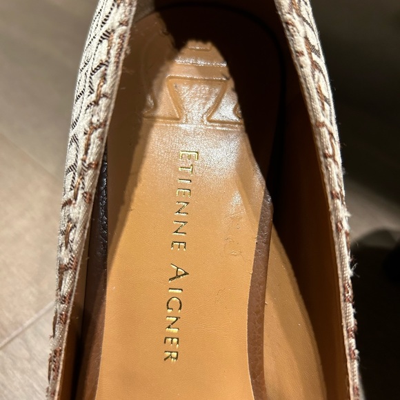 Vintage ETIENNE AIGNER POt MONOGRAM PEEP TOE PUMPS SIZE 7.5 - Picture 4 of 11